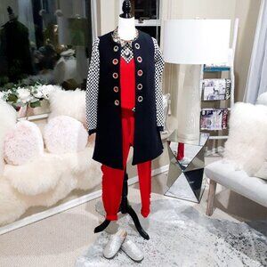 EUC Paraphrase black wool blend sleeveless long line vest w/ chrome rings